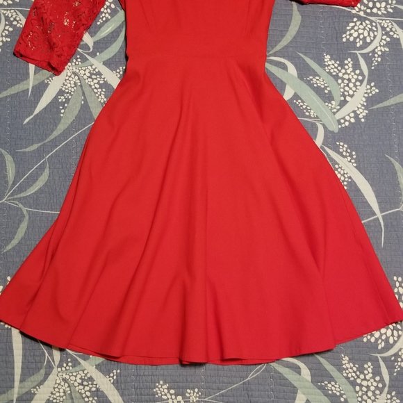 Red Retro Bolero Style Neck Party Swing Dress Size: Small - Picture 5 of 6